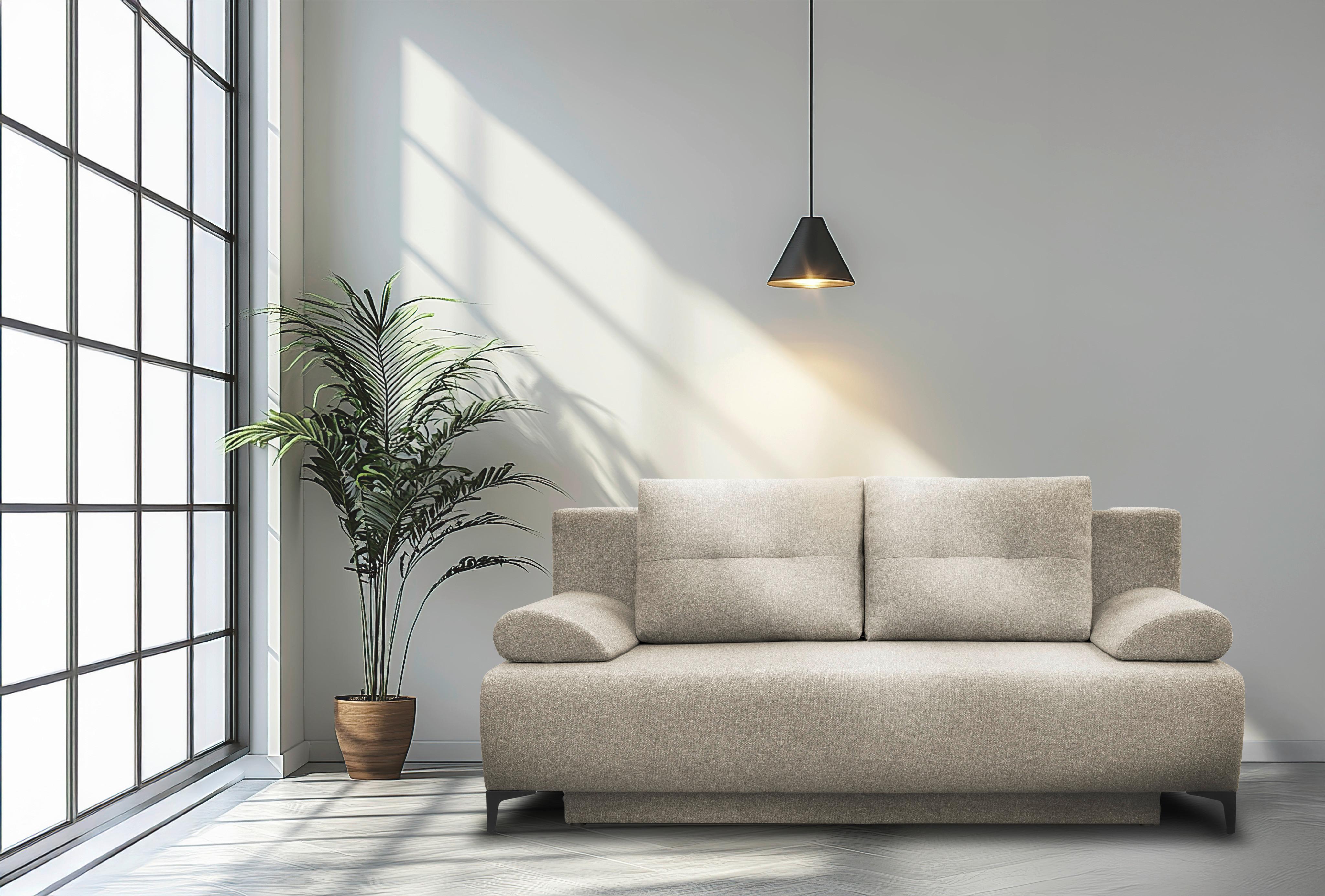 Boxspringová pohovka VIERA, béžová farba - čierna/béžová, Modern, kov/textil (201/100/105cm)