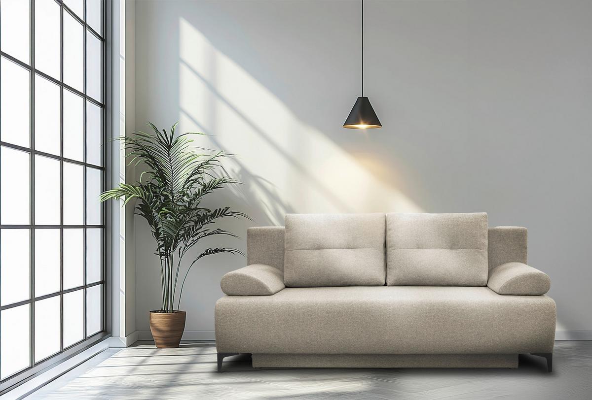 Boxspringová pohovka VIERA, béžová farba - čierna/béžová, Modern, kov/textil (201/100/105cm)