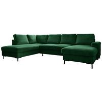 Sedačka LEONIE U, ľavá, smaragdový menč., s funkciami - čierna/smaragdovozelená, Design, kov/drevo (197/303/148cm)