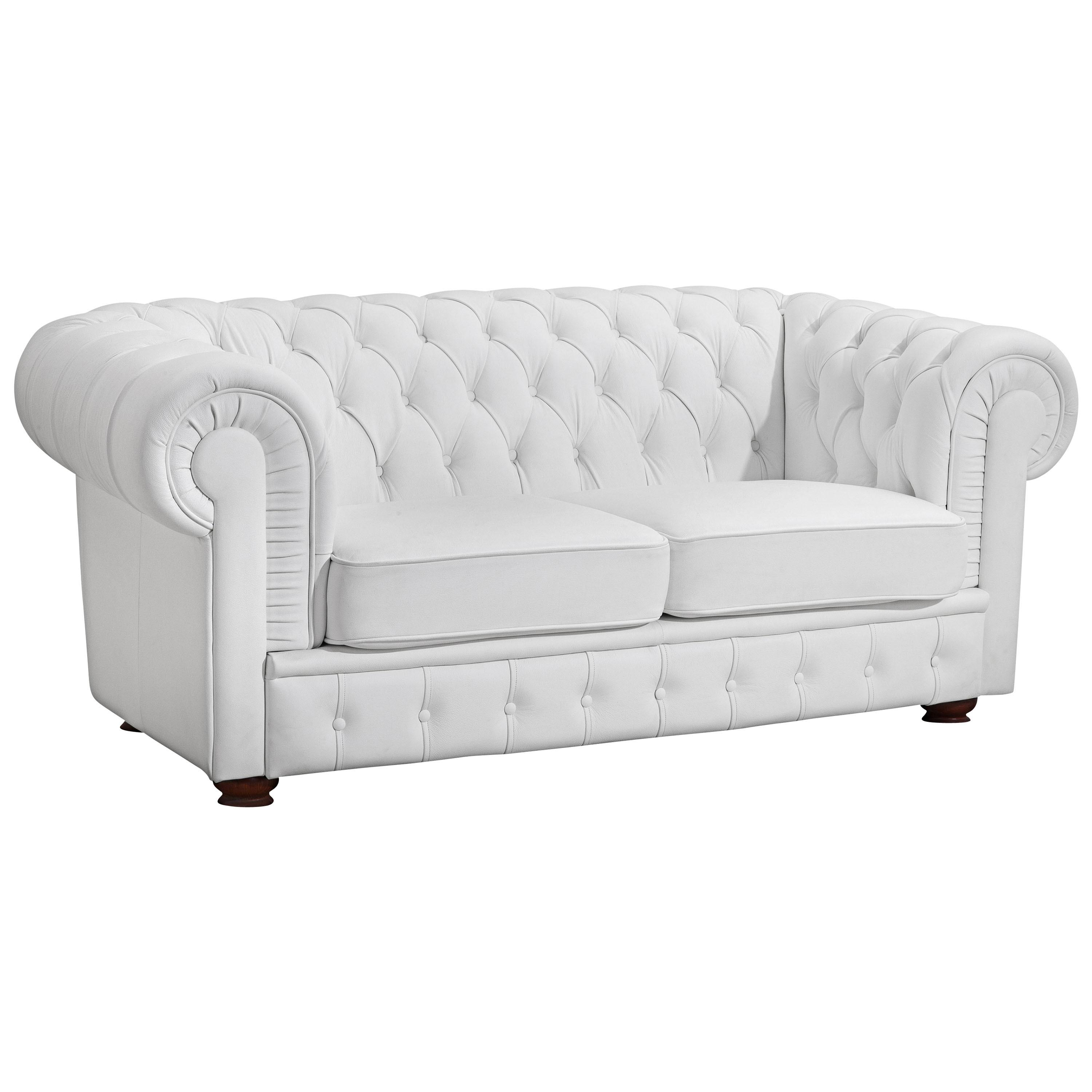 Chesterfield-Sofa Bridgeport Weiß 2-Sitzer, Lederlook - Nussbaumfarben/Weiß, Design, Textil (172/76/98cm) - Max Winzer