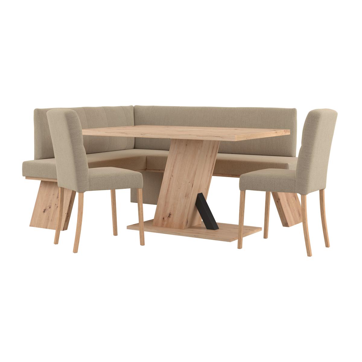 Eckbank Emma Ii Webstoff Beige, B: 140 Cm - Eichefarben/Beige, KONVENTIONELL, Holzwerkstoff/Textil (140/160cm)