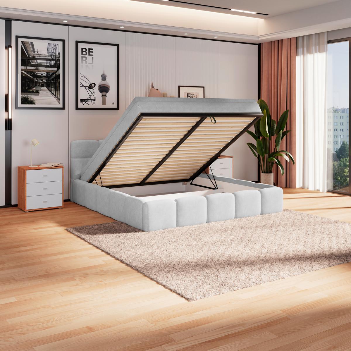 Polsterbett Noe Hellgrau 160x200 Cm - Hellgrau/Schwarz, Trend, Textil/Metall (160/200cm)