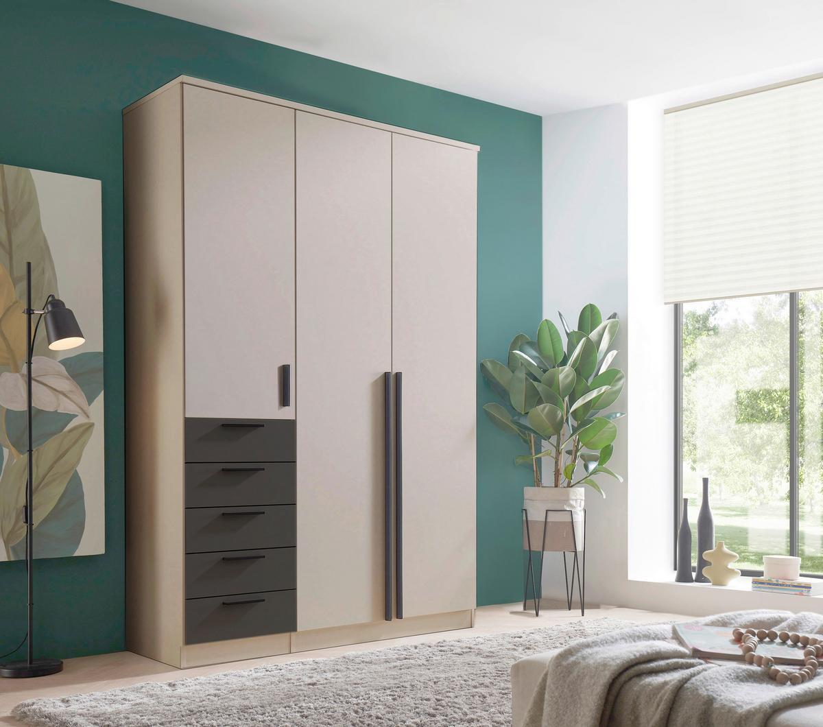 Kleiderschrank Arnis mit Schubladen B: 135,6cm - Kaschmir/Graphitfarben, Trend, Holzwerkstoff (135,6/210/52cm)