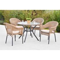 Gartentischgruppe Ravenna 5tlg. Set Inkl. Sitzkissen - Beige/Graphitfarben, KONVENTIONELL, Glas/Kunststoff - Gardenson