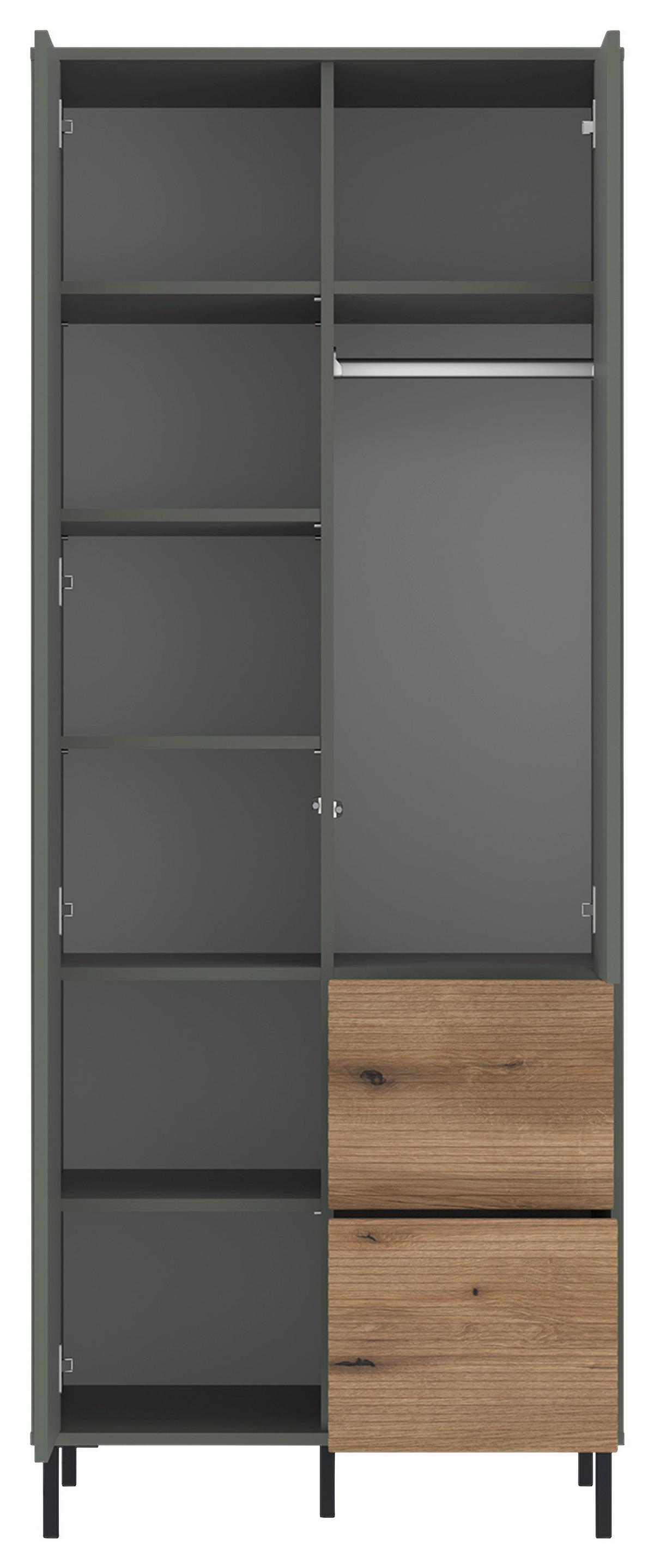 Skriňa s otočnými dver. POZZI dekor dub/zelená - zelená/farba duba, Modern, kompozitné drevo (75/188,4/58cm) - Modern Living