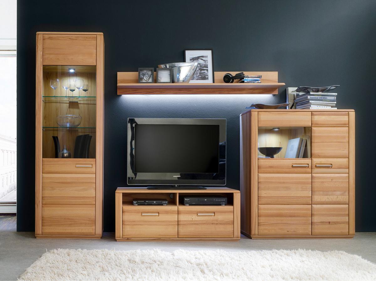 Wohnkombination teilmassiv 4--Teilig. Sena Buchefarben - Buchefarben/Kernbuche, Design, Glas/Holz (319/209/51cm) - Livetastic