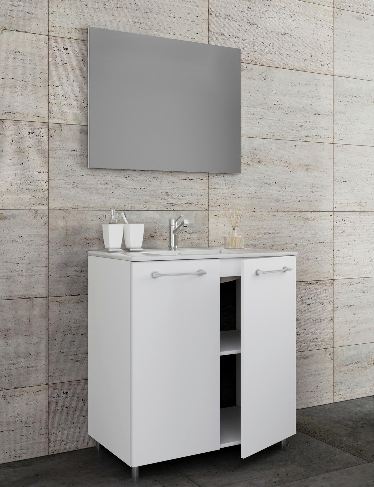 Badezimmer Gilos 3-Teilig Weiß B: 60 cm - Alufarben/Weiß, MODERN, Keramik/Holzwerkstoff (60cm) - MID.YOU