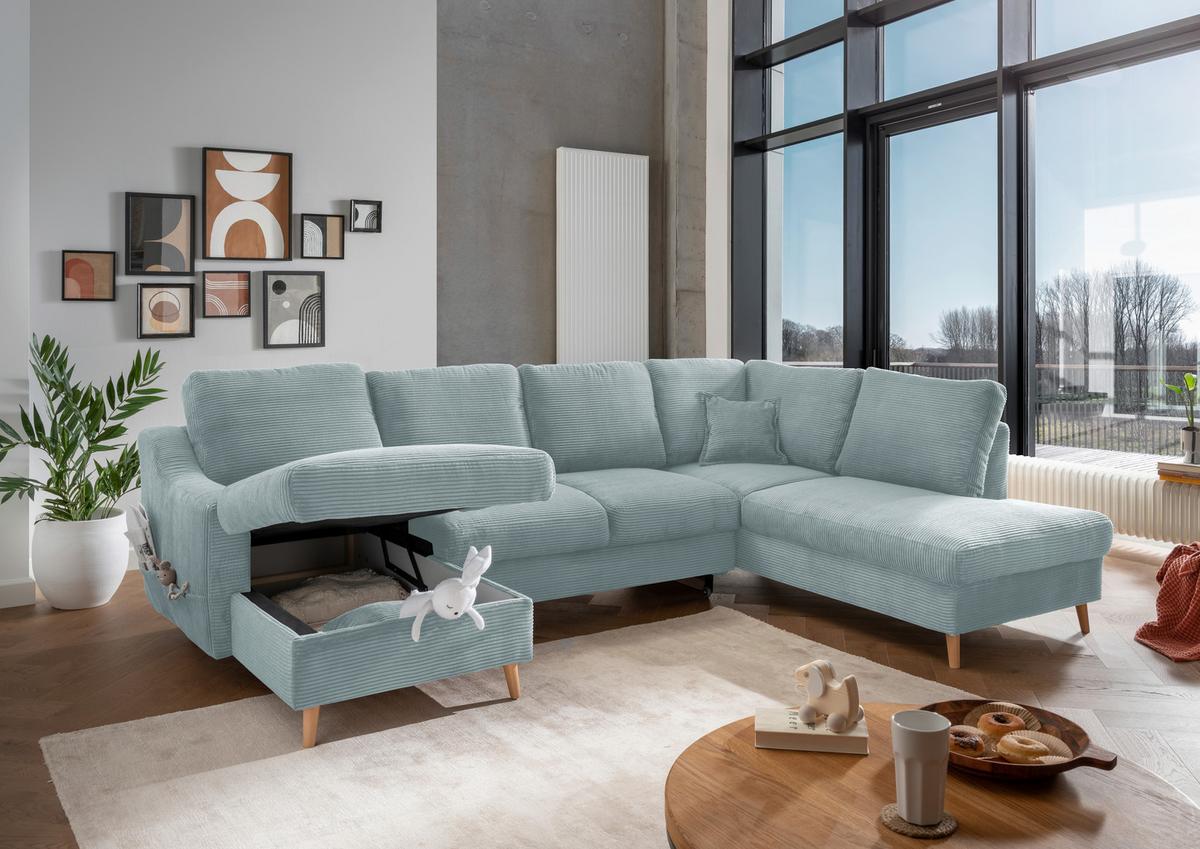 Wohnlandschaft Valentina - Naturfarben/Hellblau, KONVENTIONELL, Textil (150/301/200cm) - P & B