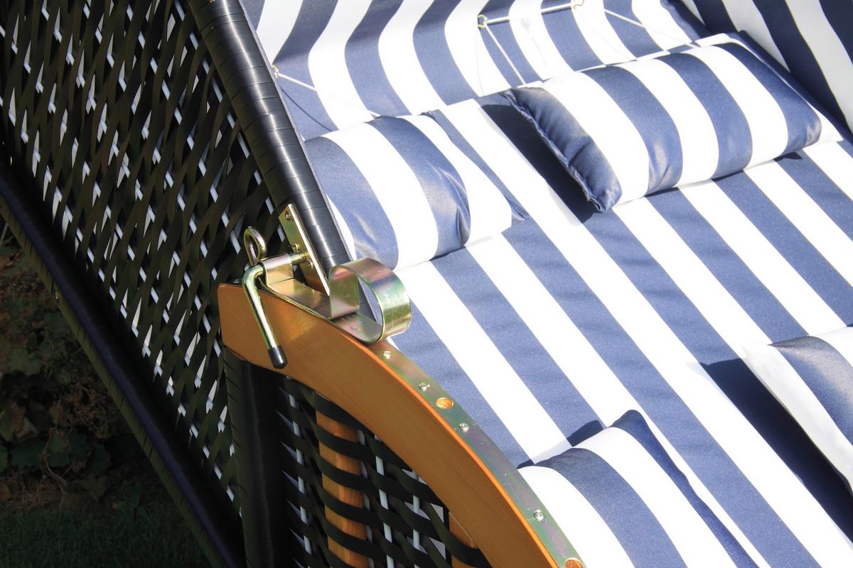 Strandkorb Nordsee Sylt Halblieger 2-Sitzer Blau/Weiß - Blau/Weiß, Basics, Holz/Textil (116/160/72cm) - Acamp