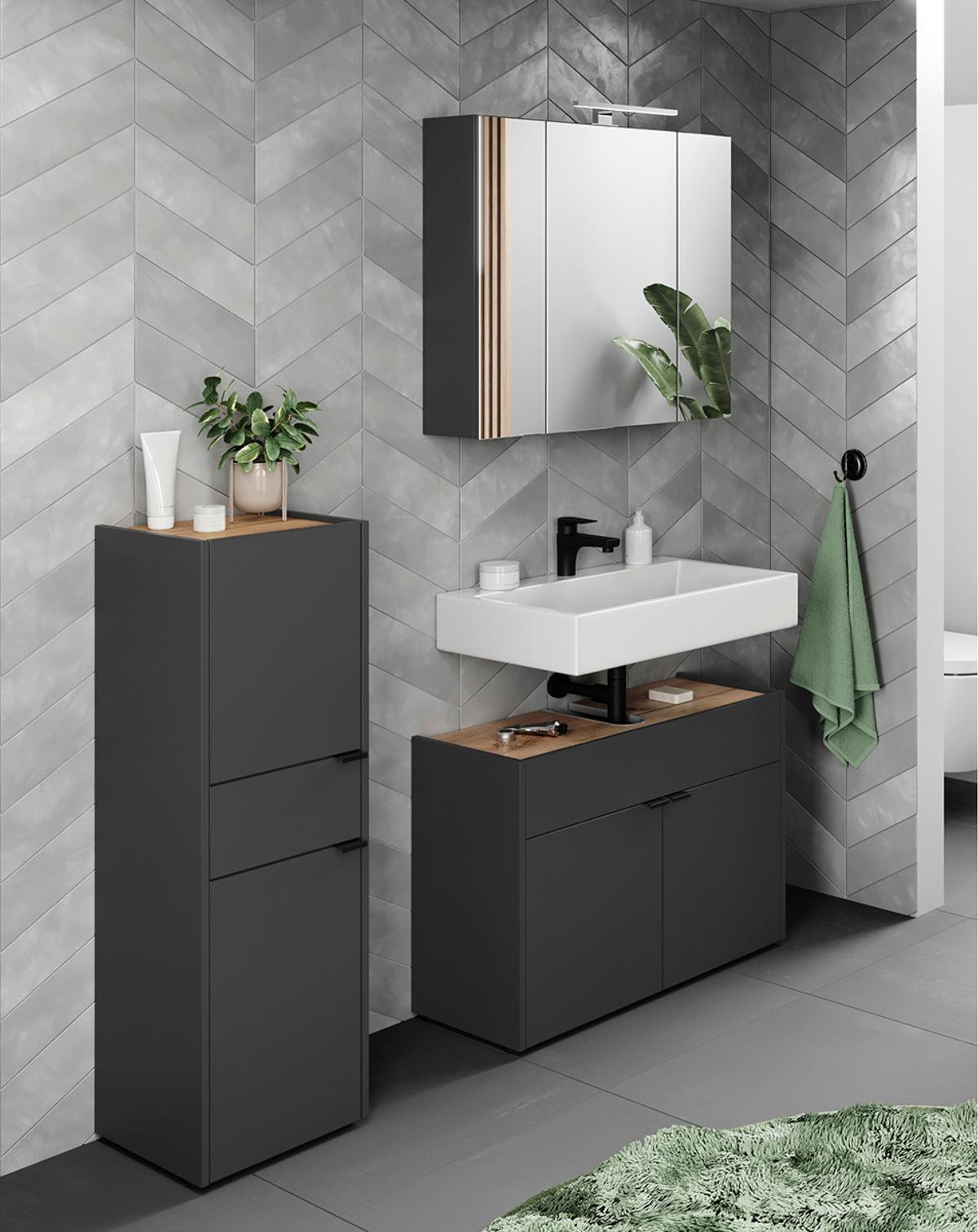 Badezimmer Forano Graphitfarben/eichefarben - Eichefarben/Schwarz, MODERN, Holzwerkstoff (129cm) - Germania