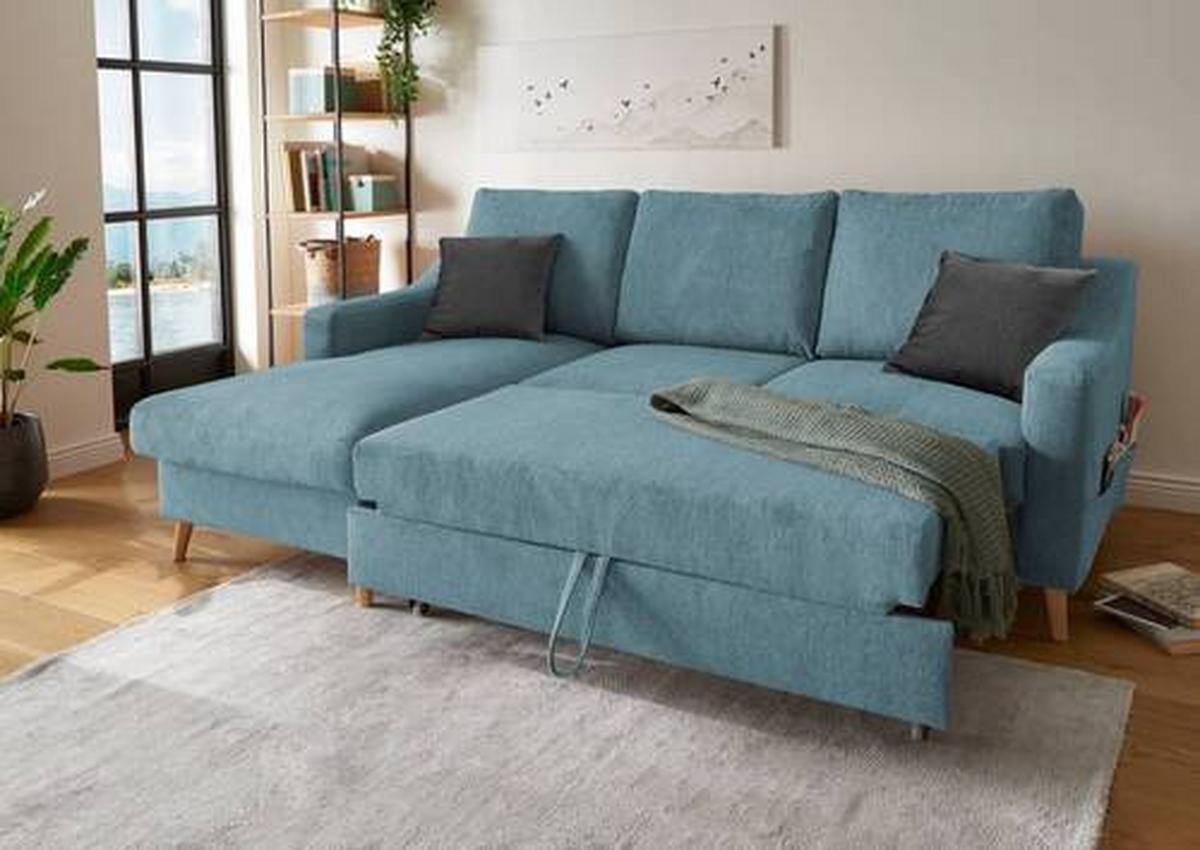 Ecksofa mit Bettkasten Valentina Blau Massiv - Blau/Schwarz, Design, Textil (150/228cm) - MID.YOU