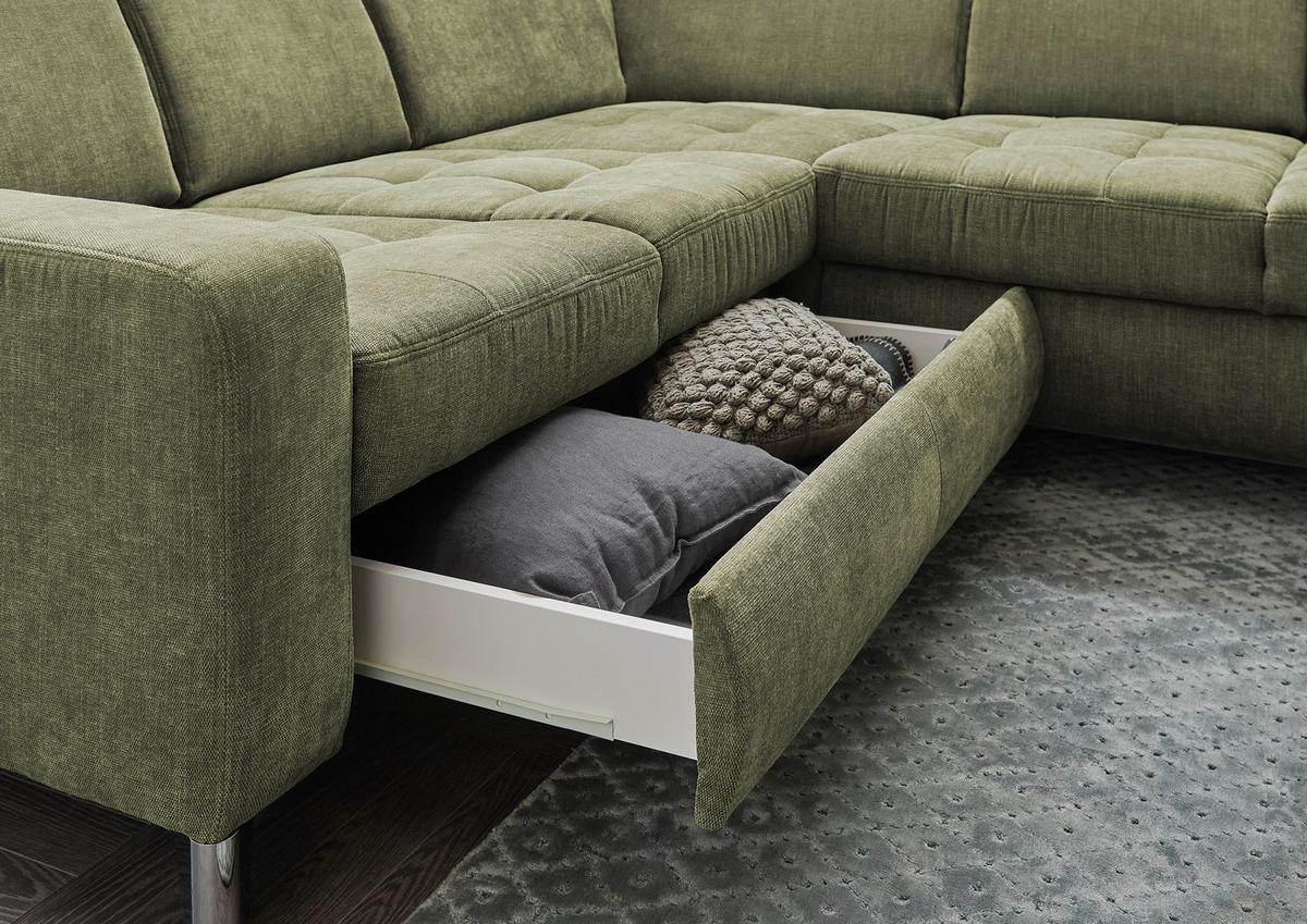 Rohová sedačka GULL, levá, světle zelená - barvy stříbra/světle zelená, Moderní, kov/textil (246/272cm)