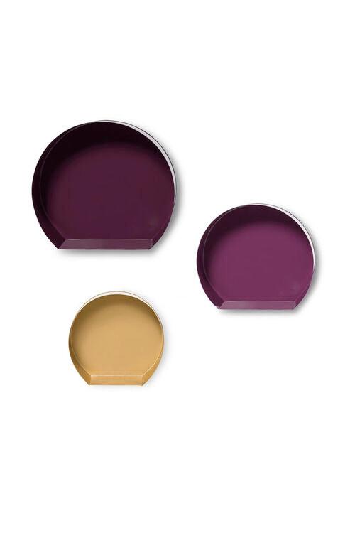 Wandregal-set Triple 3-teilig B:27-39,5cm Pflaume/goldfarben - Pflaume/Goldfarben, LIFESTYLE, Metall (27-39,5/26-37,5/12cm) - Kayoom