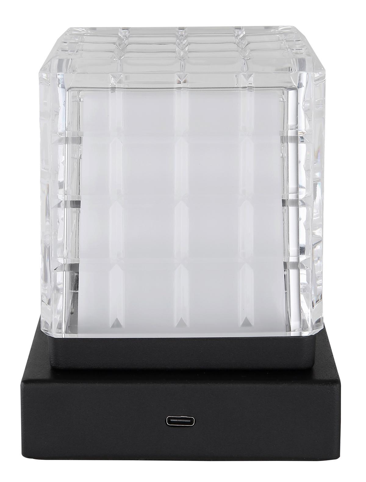 Akku-tischleuchte 21009s - Klar/Schwarz, Trend, Kunststoff/Metall (10/10/10cm) - Globo