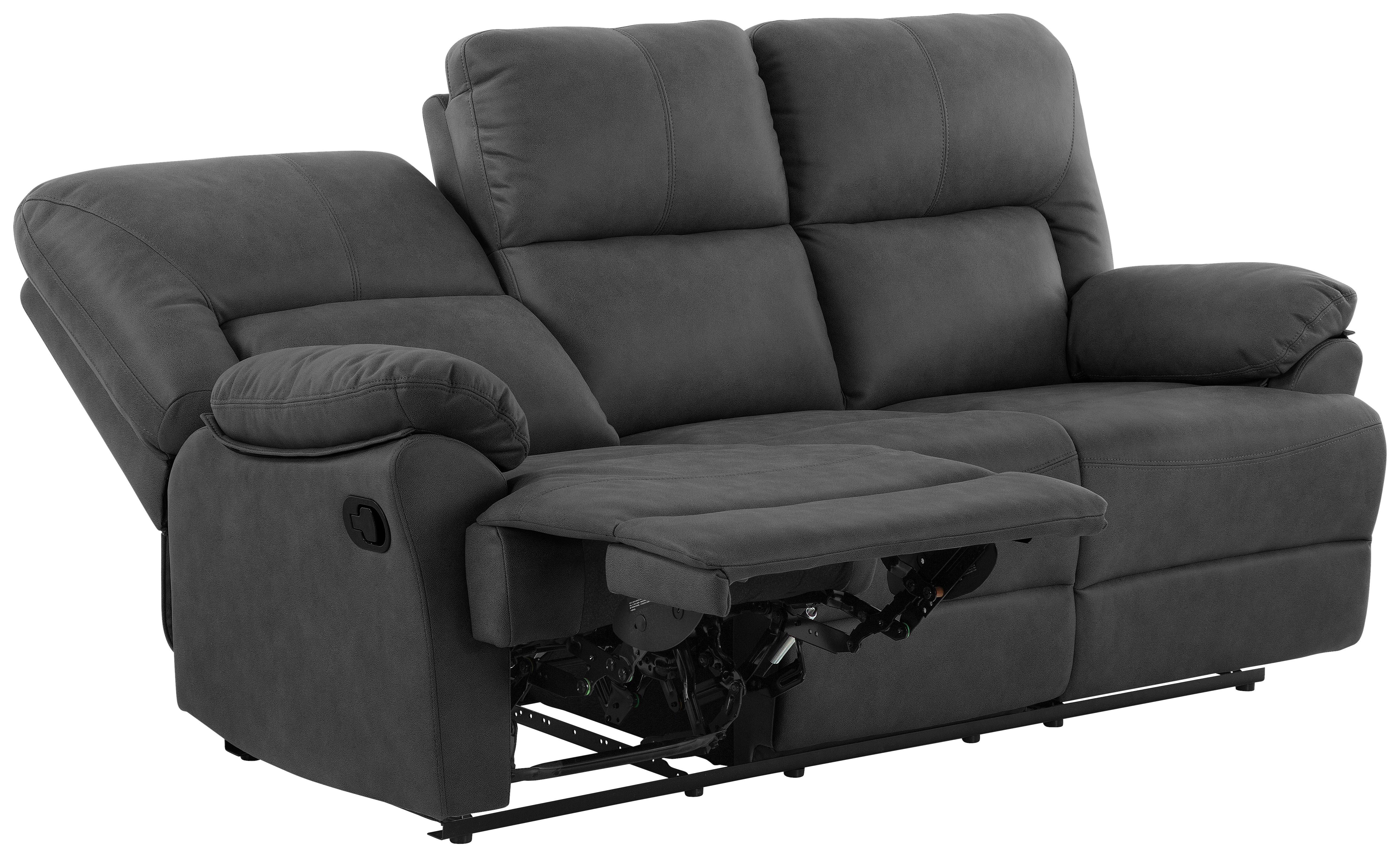 Třímístná pohovka CLARA, šedá, s relaxační funkcí - šedá/černá, Basics, kov/dřevo (200/99.5/94cm) - Livetastic