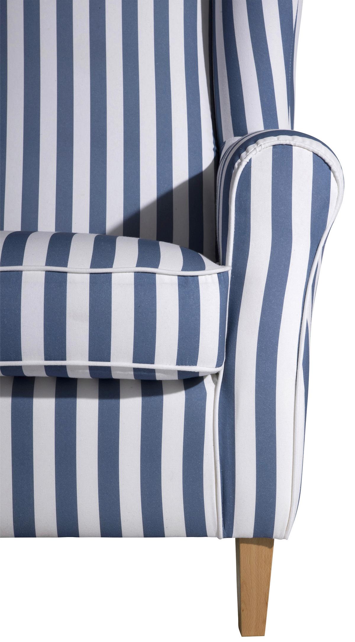 Ohrensessel Mit Armlehnen Lorris Flachgewebe Blau/weiß - Blau/Eichefarben, KONVENTIONELL, Textil (77/103/86cm) - Max Winzer