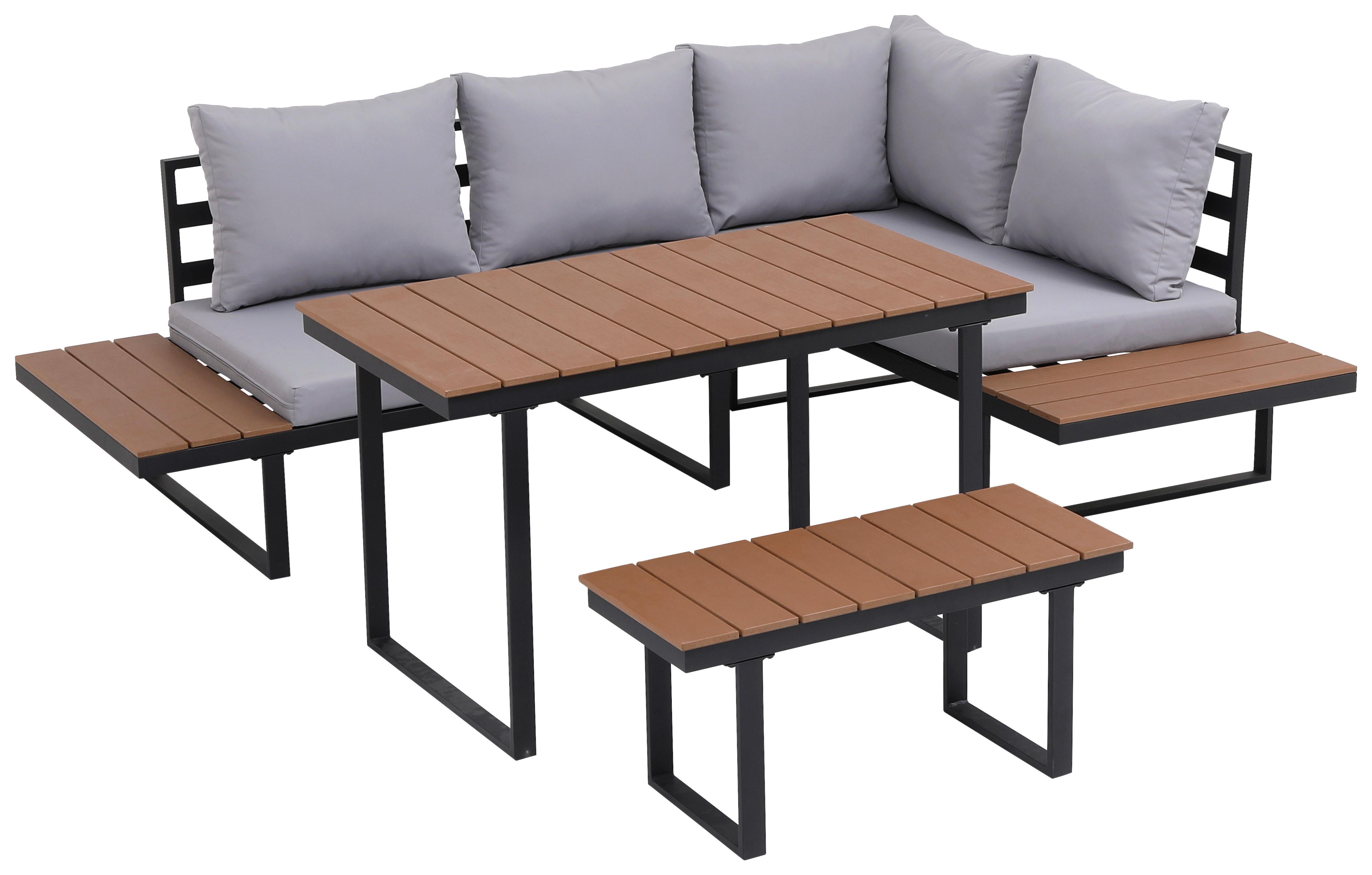 Loungegarnitur 4-Tlg Aarhus Metall/Holz mit Kissen - Schwarz/Naturfarben, MODERN, Kunststoff/Textil (146/216cm) - Beldano