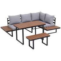 Loungegarnitur 4-Tlg Aarhus Metall/Holz mit Kissen - Schwarz/Naturfarben, MODERN, Kunststoff/Textil (146/216cm) - Beldano