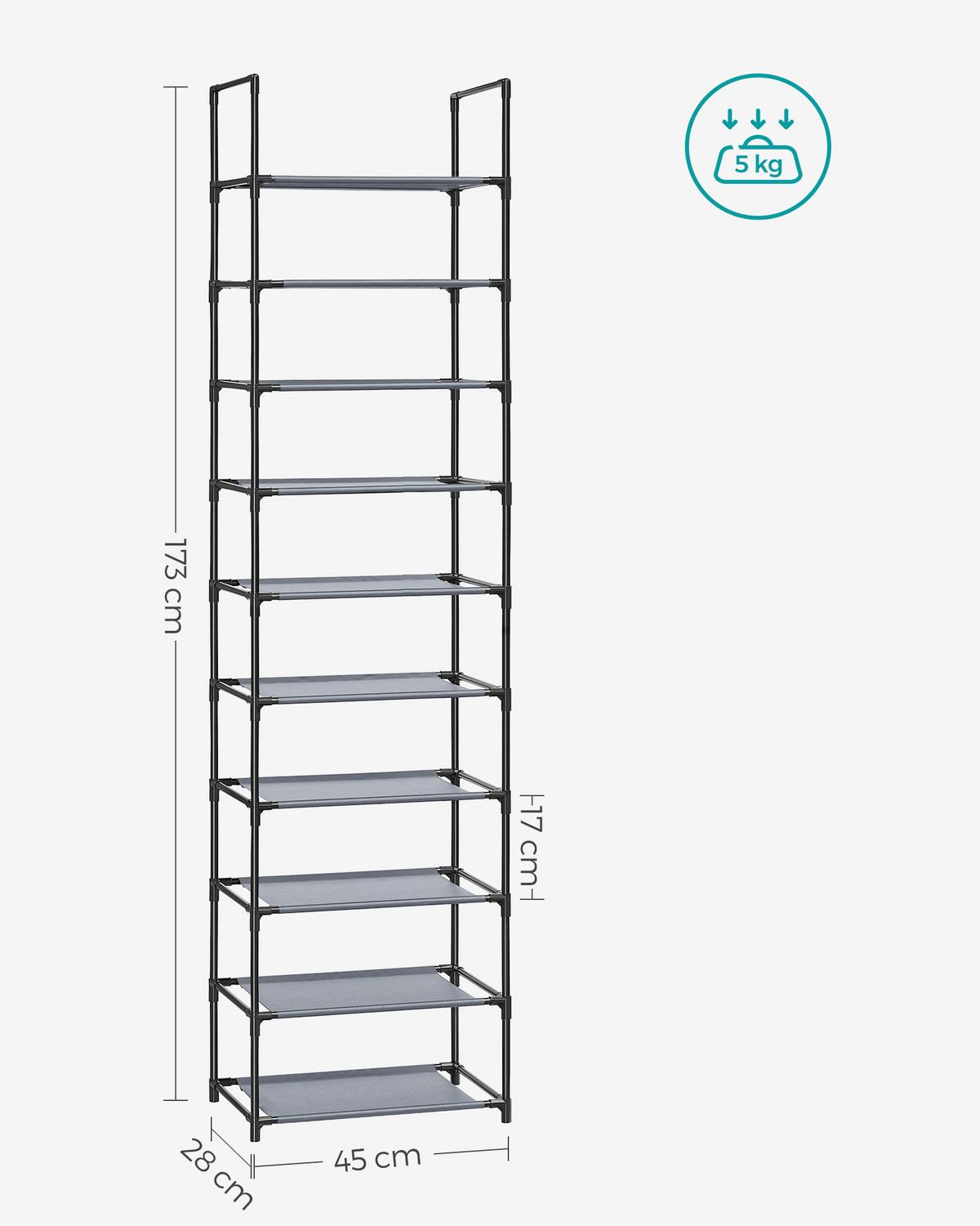 Schuhregal Grau B: 45cm - Grau, Basics, Kunststoff/Textil (45/173/28cm)