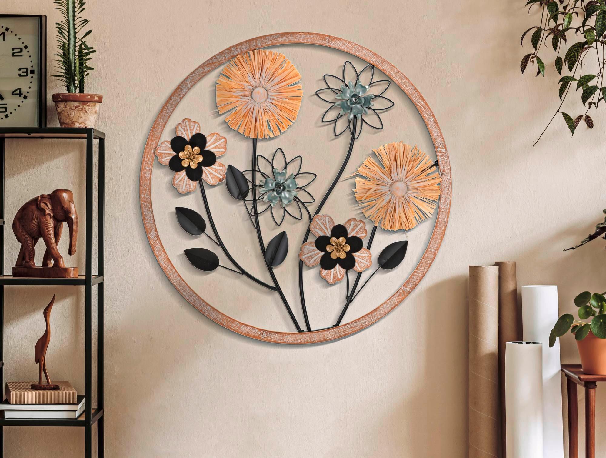 Wanddeko Iron/wood Naturfarbe/gold/schwarz B:50cm - Goldfarben/Schwarz, Basics, Holzwerkstoff/Metall (50/50/3cm)