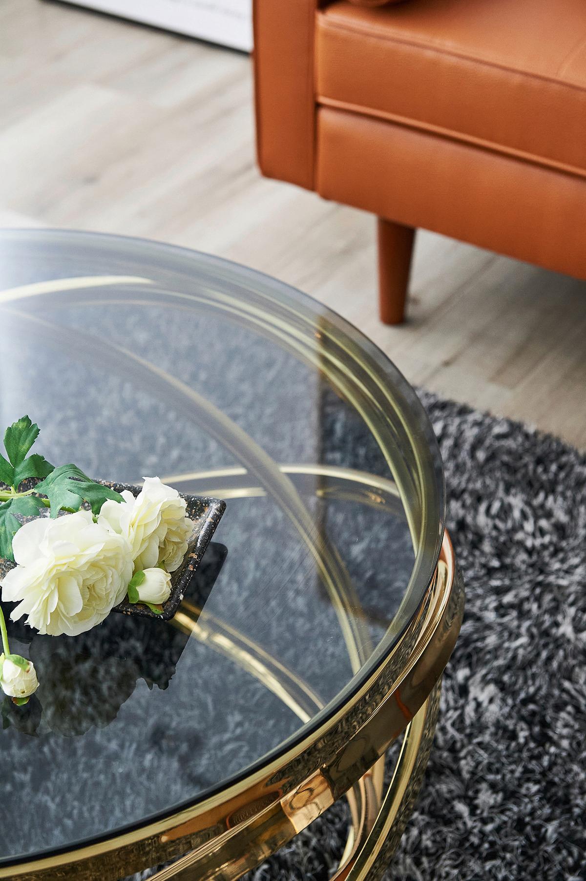 Couchtisch Grau, Goldfarben L: 80 Cm - Goldfarben/Grau, Design, Glas/Metall (80/80/42cm) - Livetastic