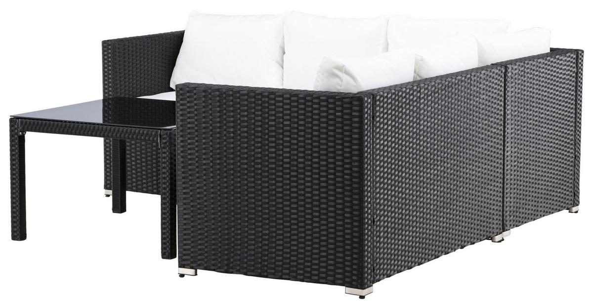 Loungegarnitur Kuba - Schwarz/Weiß, KONVENTIONELL, Glas/Kunststoff (59/180/64cm) - Gardenson