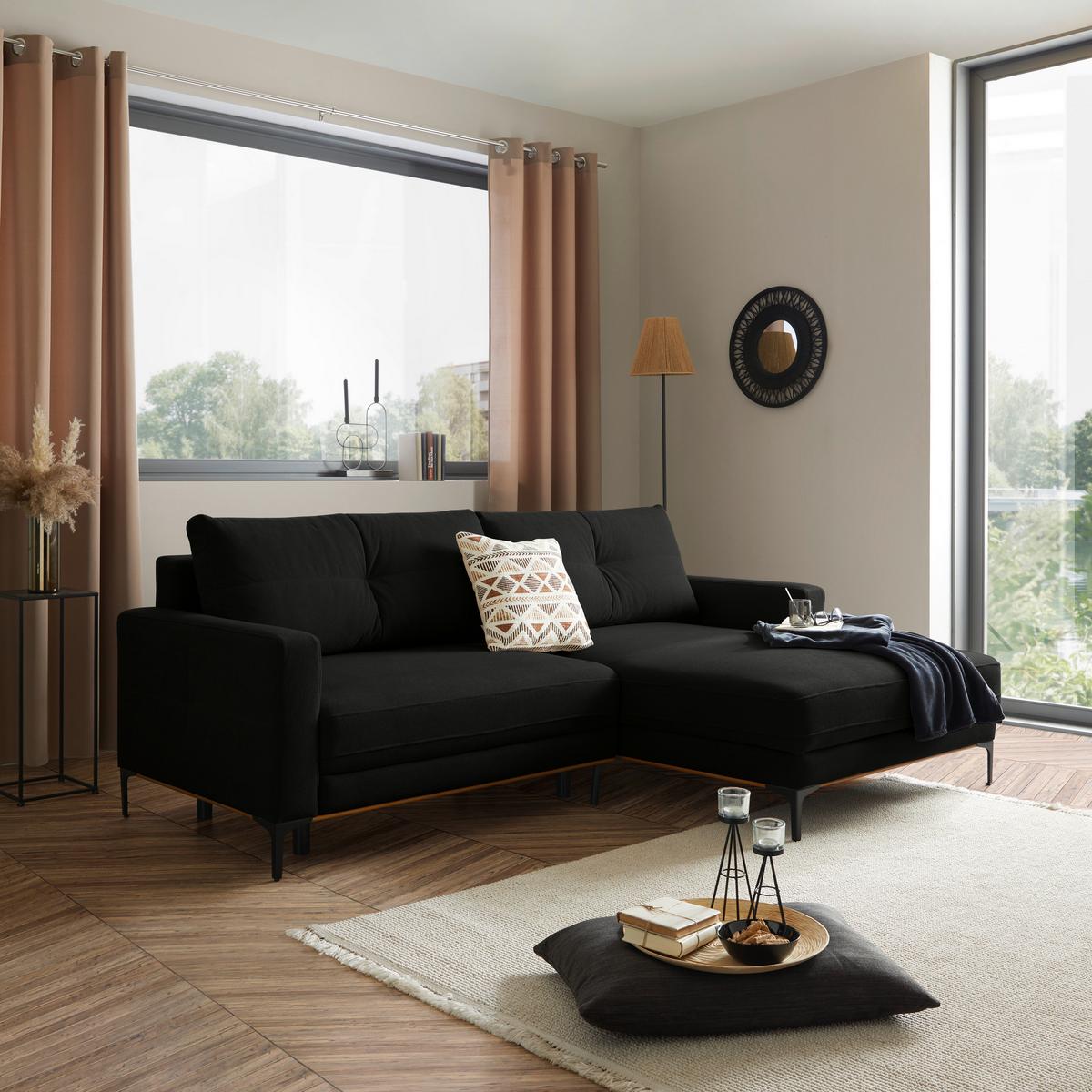 Rohová sedačka BERGAMO, pravá, černá - černá, Moderní, kov/textil (238/162cm) - Ondega