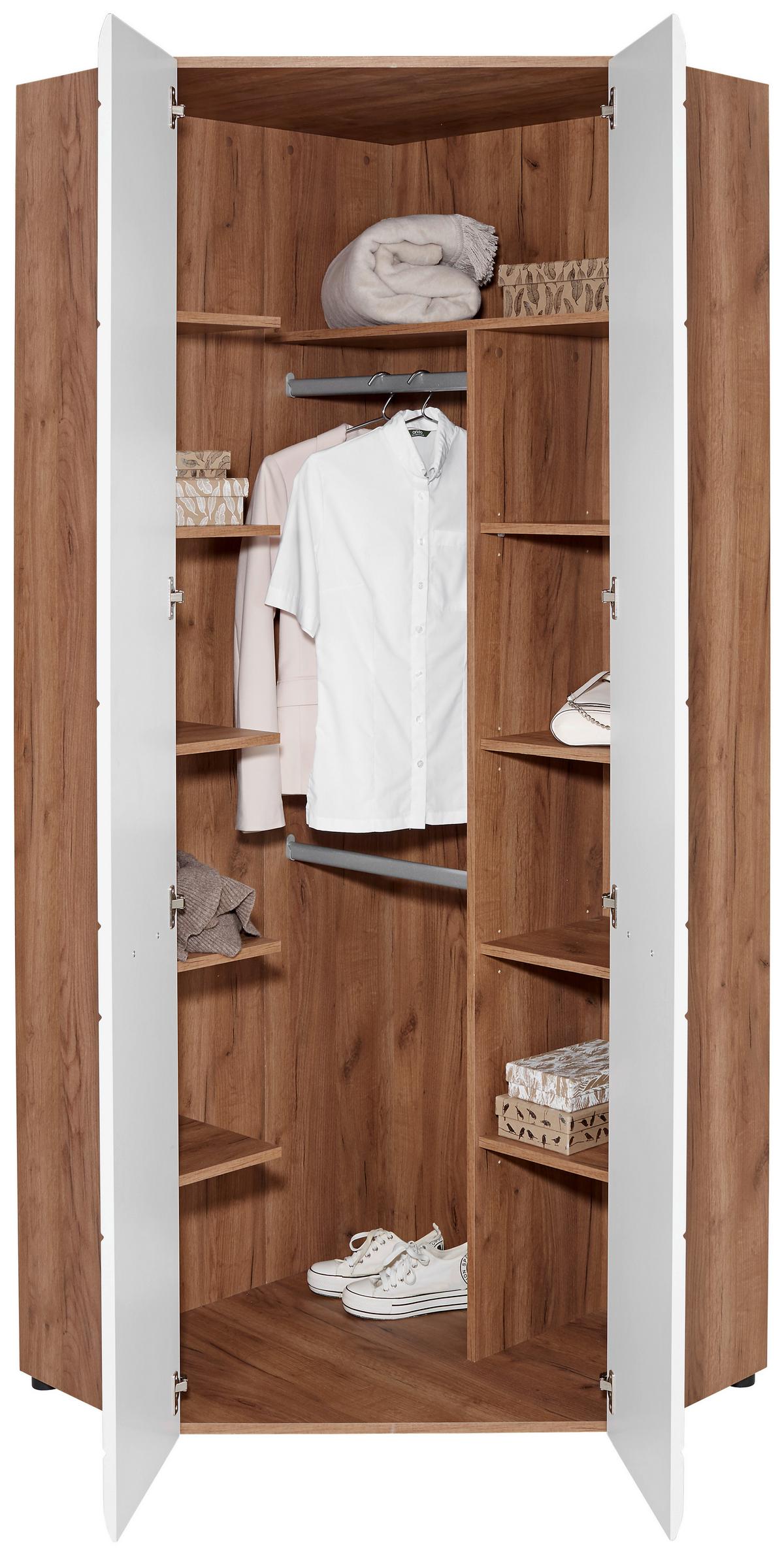 Sarok Ruhásszekrény Avensis New - tölgyfa színű/fehér, Konventionell, faalapú anyag (86,5/205,7/86,5cm) - Luca Bessoni