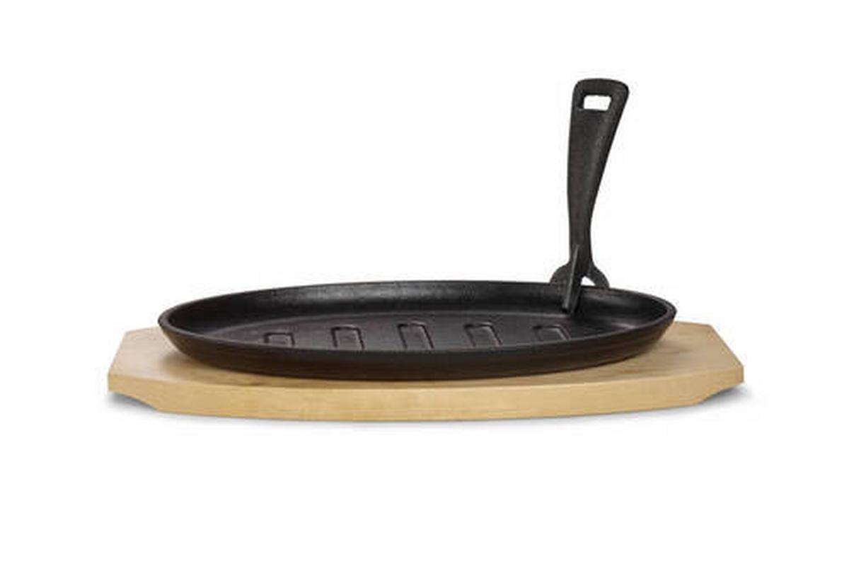 Servierpfanne 28x18 cm Kratzfest Mit Servierbrett - Schwarz/Braun, Basics, Holz/Metall (28/2/18cm) - Echtwerk