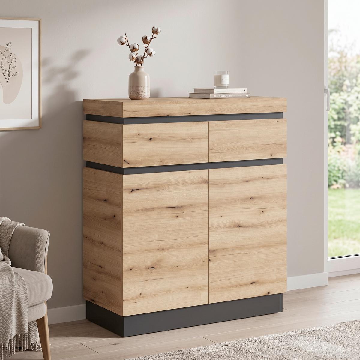 Kommode Corte Grau/Eiche Dekor B: 100,6 cm - Trend, Holzwerkstoff (100,6/116/45cm)