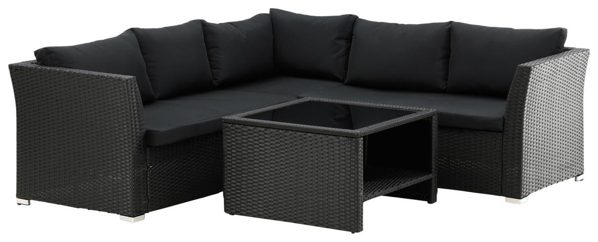 Loungegarnitur 4-tlg Haiti Aus Kunststoff Mit Kissen - Schwarz, KONVENTIONELL, Kunststoff - Gardenson