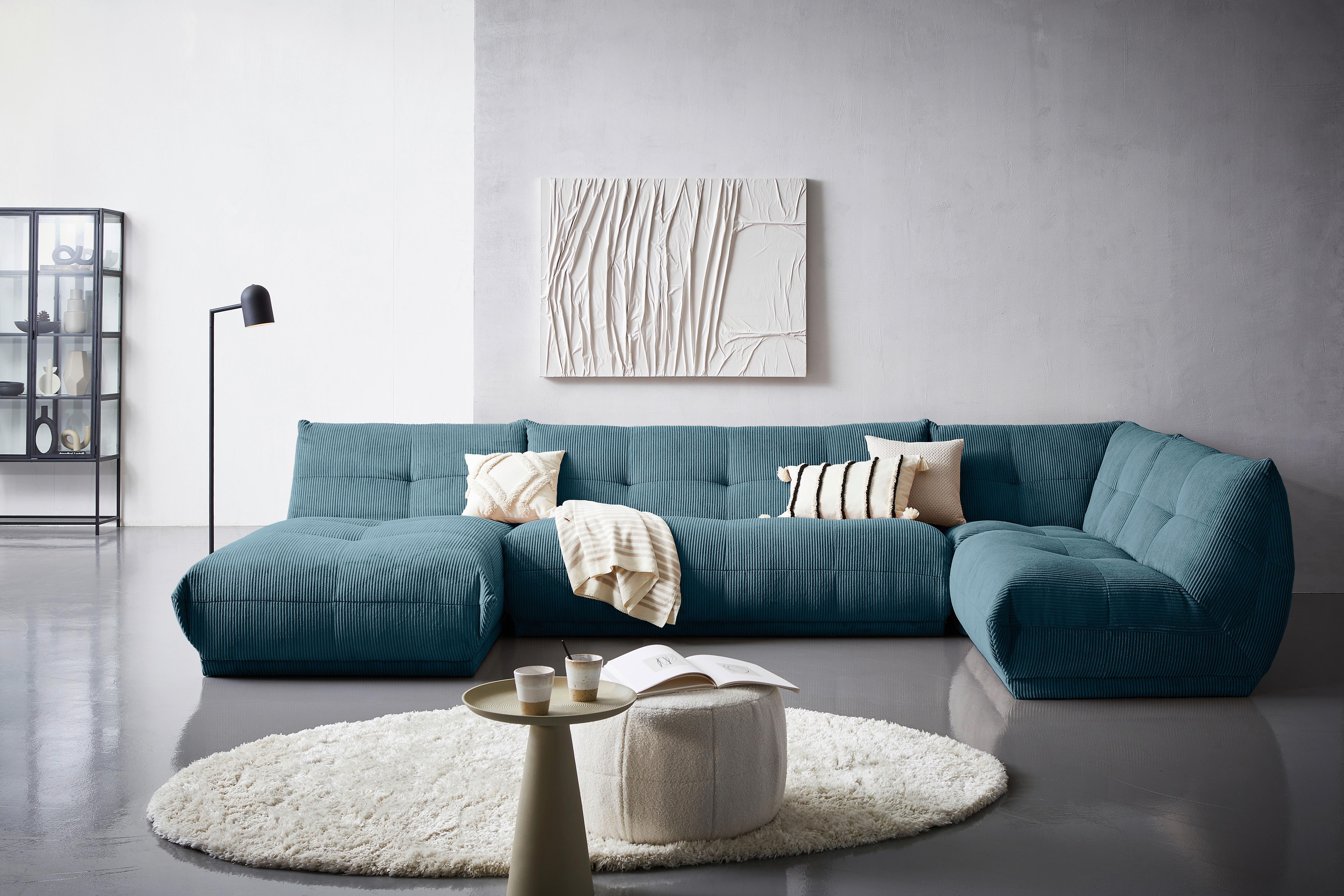 Wohnlandschaft Giselle Petrol Cord - Petrol, Trend, Textil (185/390/210cm) - Livetastic