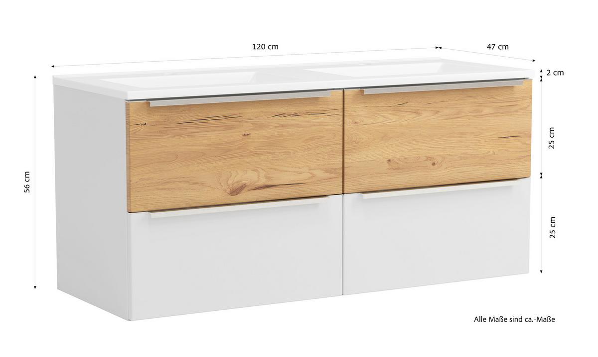 WASCHTISCHKOMBI Verona Weiß/Wildeiche B: 120cm - Wildeiche/Weiß, Trend, Holzwerkstoff/Stein (120/54/47cm) - Held