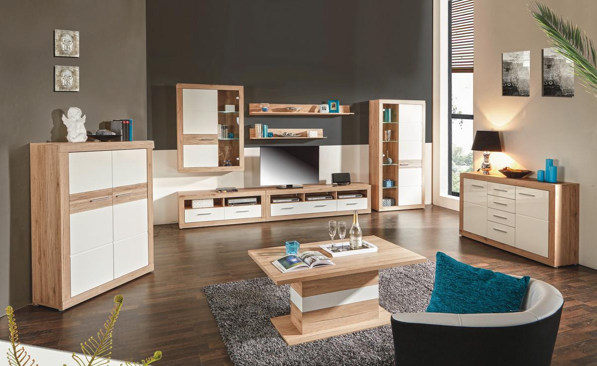 Tv-element Malta B: 185 Cm Weiß/eiche Dekor - Eichefarben/Schwarz, MODERN, Holz (185/50/42cm)