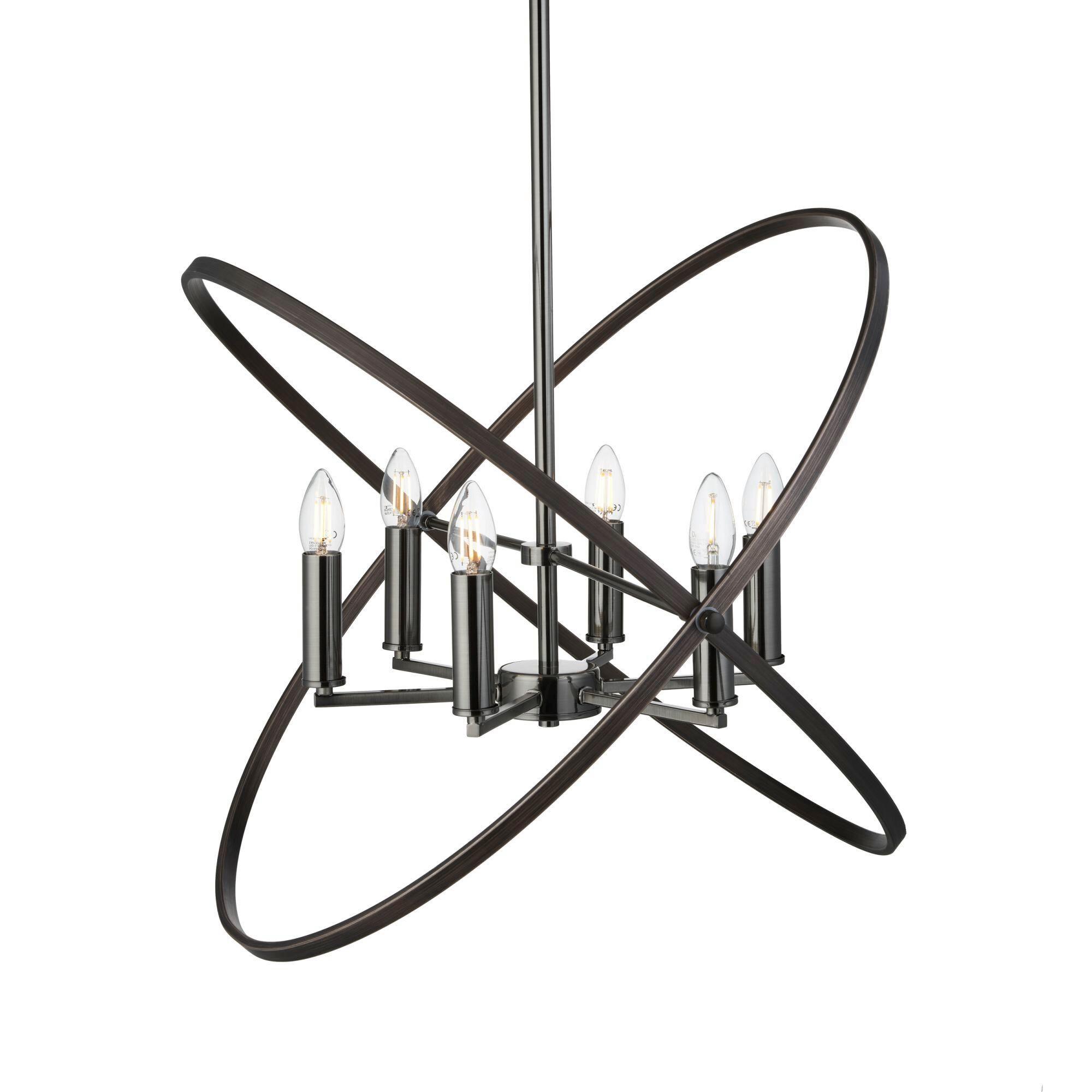 Hängleuchte Hoopla H: 150 Cm 6-Flammig, Höhenverstellbar - Schwarz/Braun, Design, Metall (84/150cm)