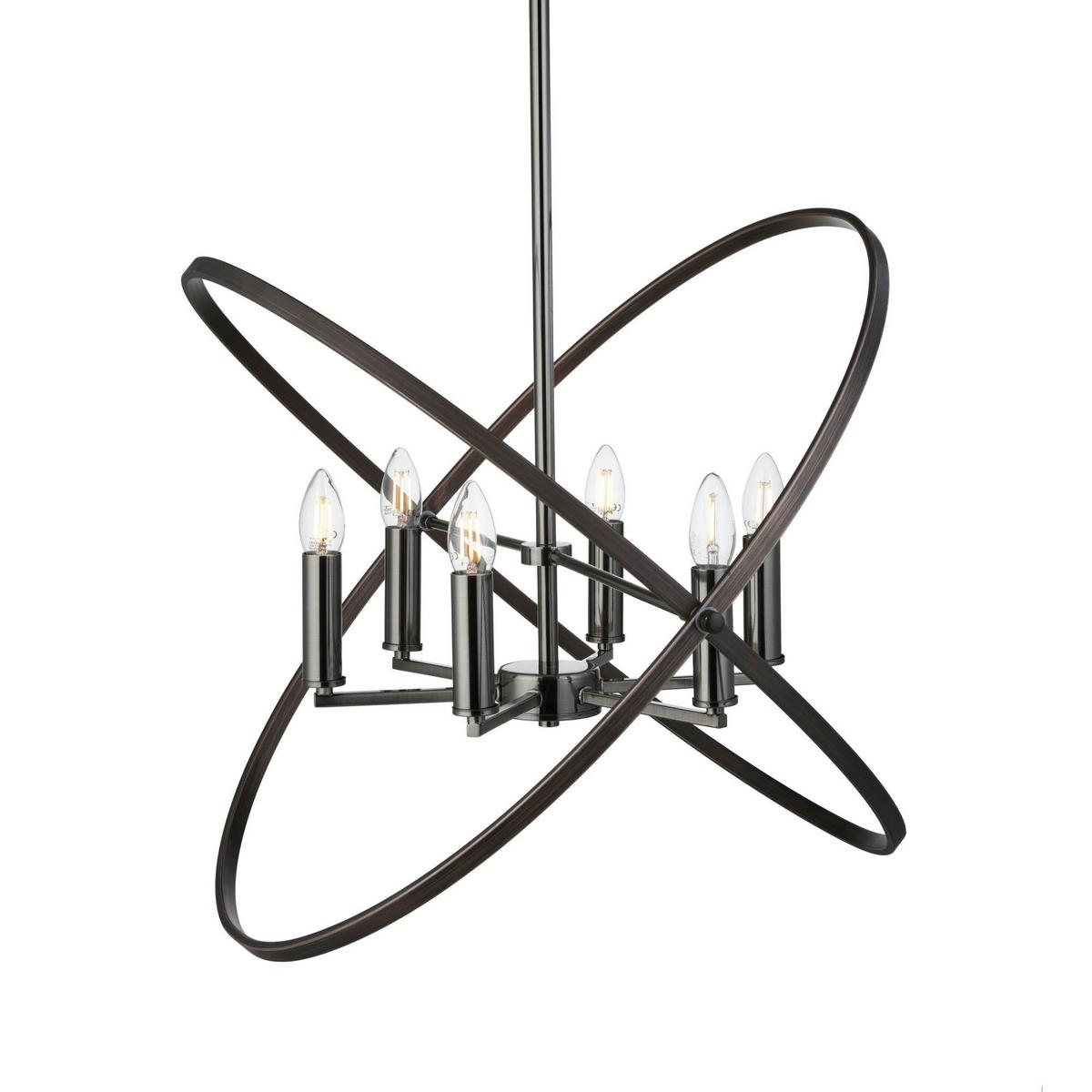 Hängleuchte Hoopla H: 150 Cm 6-Flammig, Höhenverstellbar - Schwarz/Braun, Design, Metall (84/150cm)
