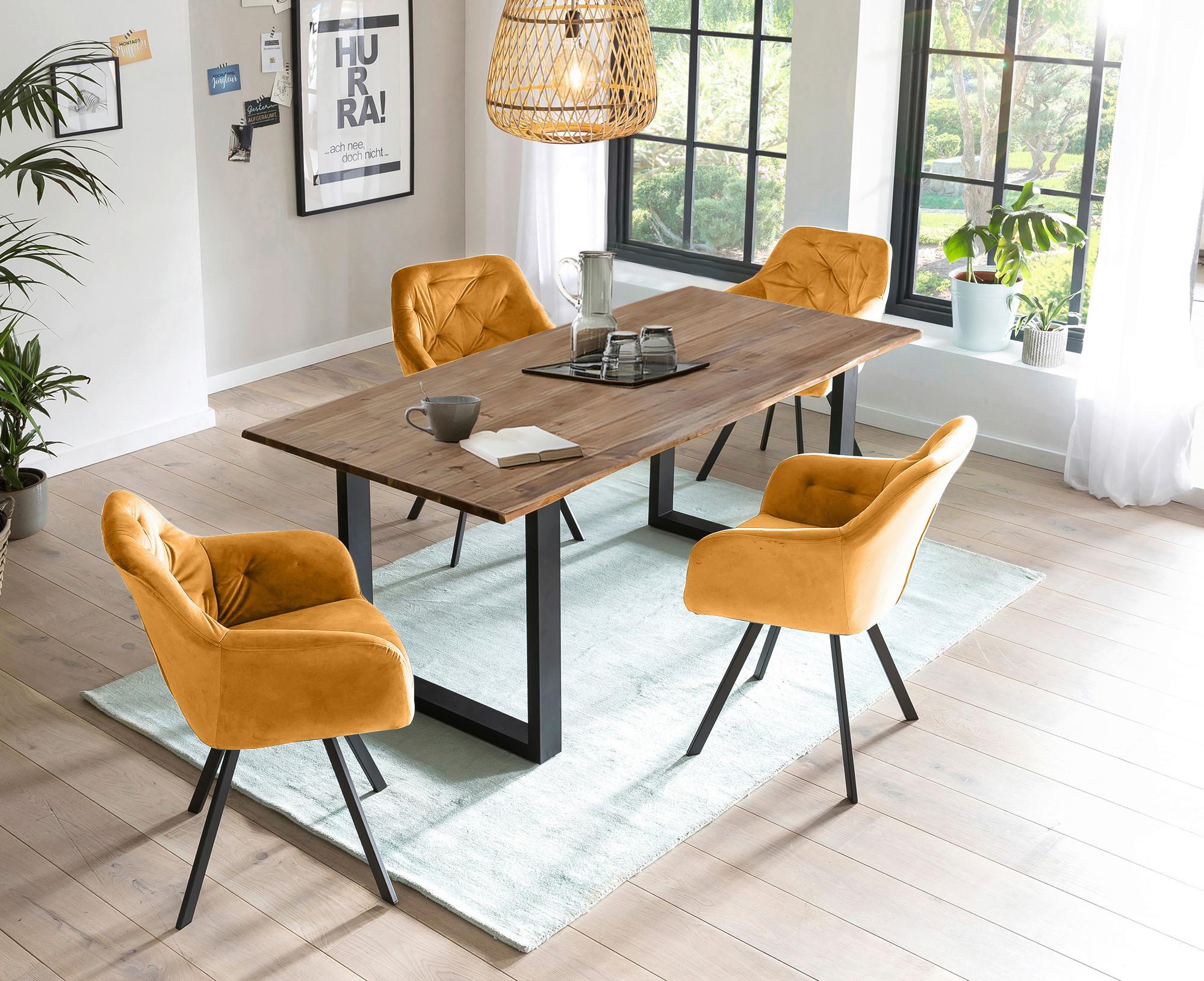 Tischgruppe Walnussfarben/Senfgelb 180 cm - Senfgelb/Walnussfarben, MODERN, Holz/Textil (180/90/75cm) - Livetastic