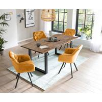 Tischgruppe Walnussfarben/Senfgelb 180 cm - Senfgelb/Walnussfarben, MODERN, Holz/Textil (180/90/75cm) - Livetastic