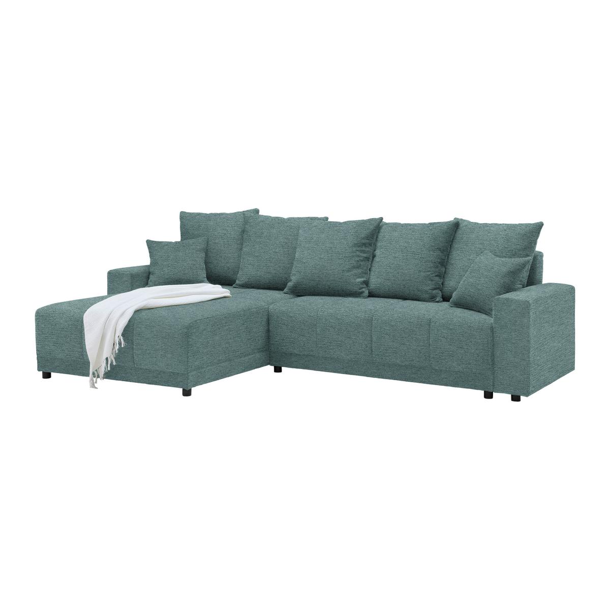 Rohová sedačka ALATRI, oboust.,petrolejová,s polštáři - petrolej/černá, Moderní, textil/plast (289/90/176cm) - Based