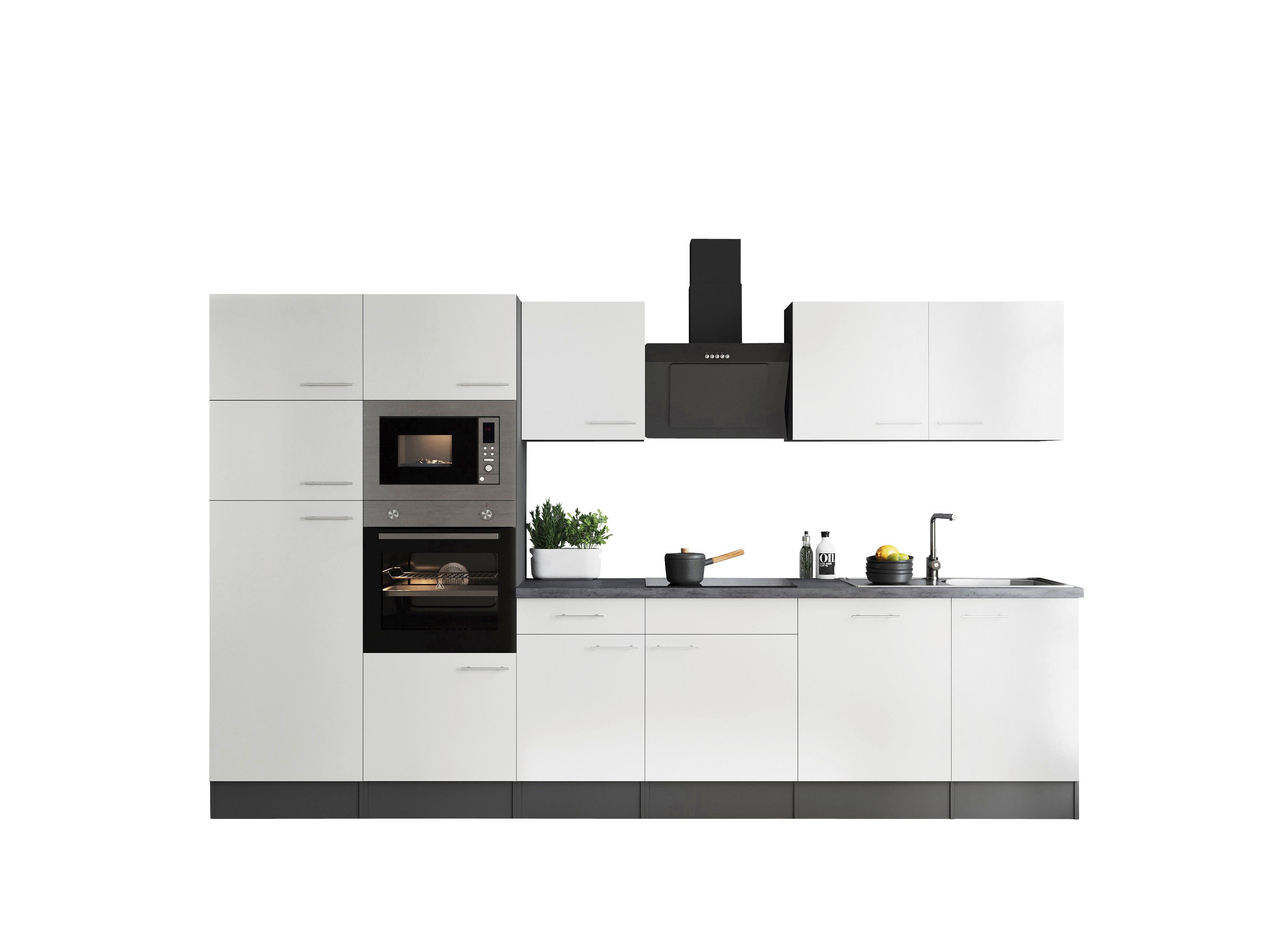 Küchenblock Oliver Weiß, Grau B: 340 cm - Weiß/Grau, Design, Holzwerkstoff (340cm) - Respekta