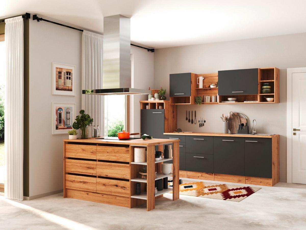 Küchenblock Hilde Inselküche 280 cm - Wildeiche/Grau, Design, Holzwerkstoff (280-150cm) - Respekta