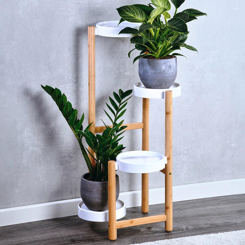 Blumenständer Bambus, Weiß, Braun, BxHxT: 48x78x42 cm - Hellbraun/Weiß, Basics, Holz/Kunststoff (48/78/42cm) - Kesper