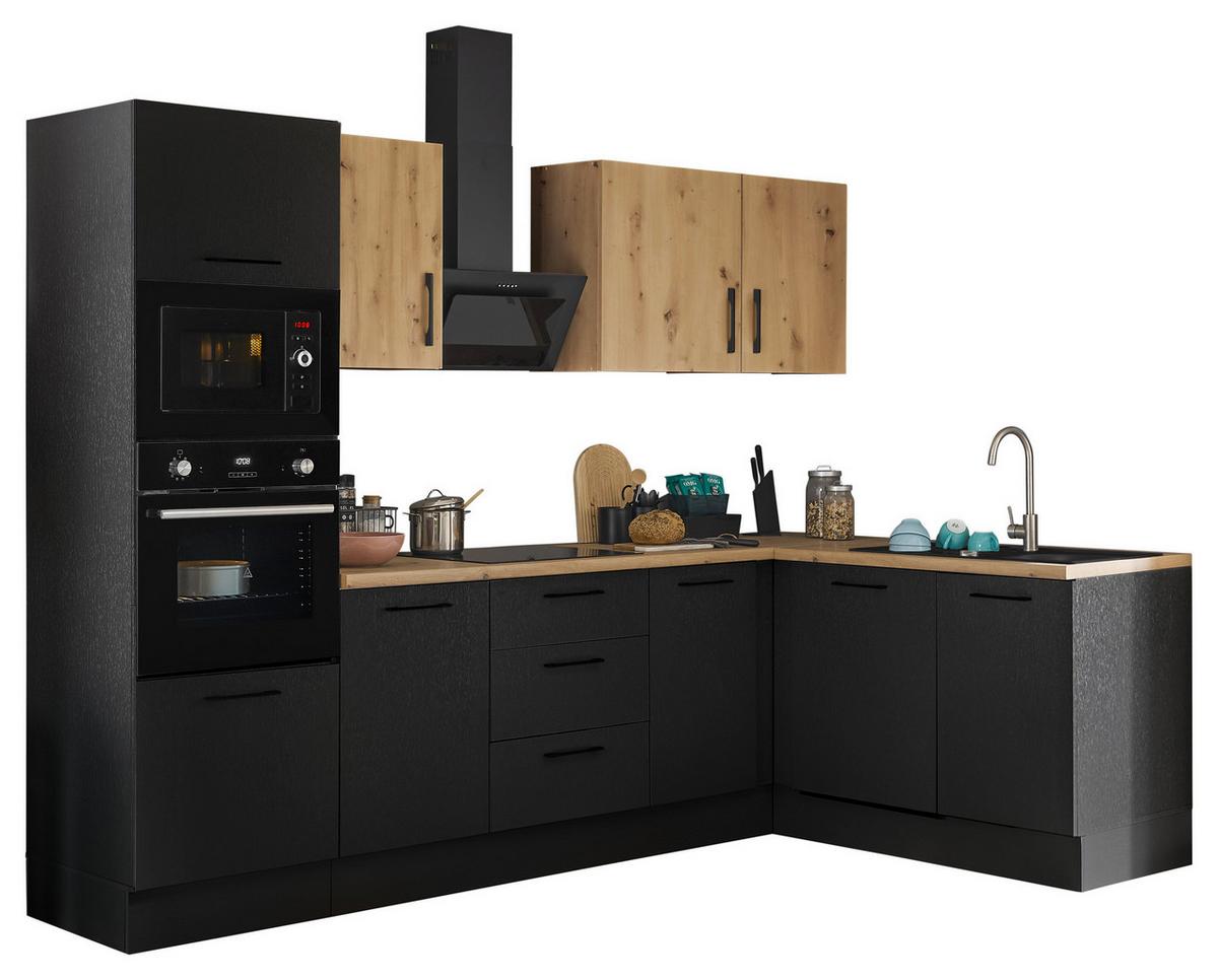 Eckküche Turin Schwarz/Eiche Dekor 280x175 cm - Schwarz/Eiche Artisan, Basics, Holzwerkstoff (280/175cm) - MID.YOU