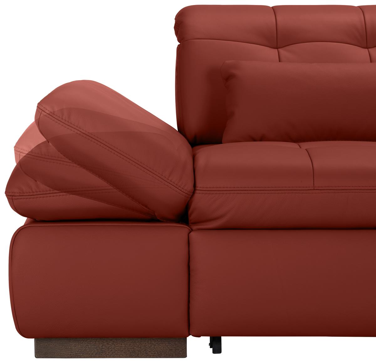 Rohová sedačka SANFINO, pravá, vínovočervená pravá koža - vínovočervená/chrómová, Konventionell, kov/koža (305/199cm) - Premium Living