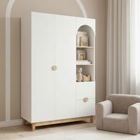 Detská šatníková skriňa ENNY biela, drevené nohy - farba buka/biela, Modern, drevo/kompozitné drevo (120/182/54cm) - Bessagi Kids