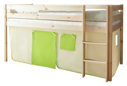 Spielbett Malte Grün/Beige Kiefer Massiv 90 cm Leiter - Beige/Naturfarben, Natur, Holz (90/200cm) - MID.YOU