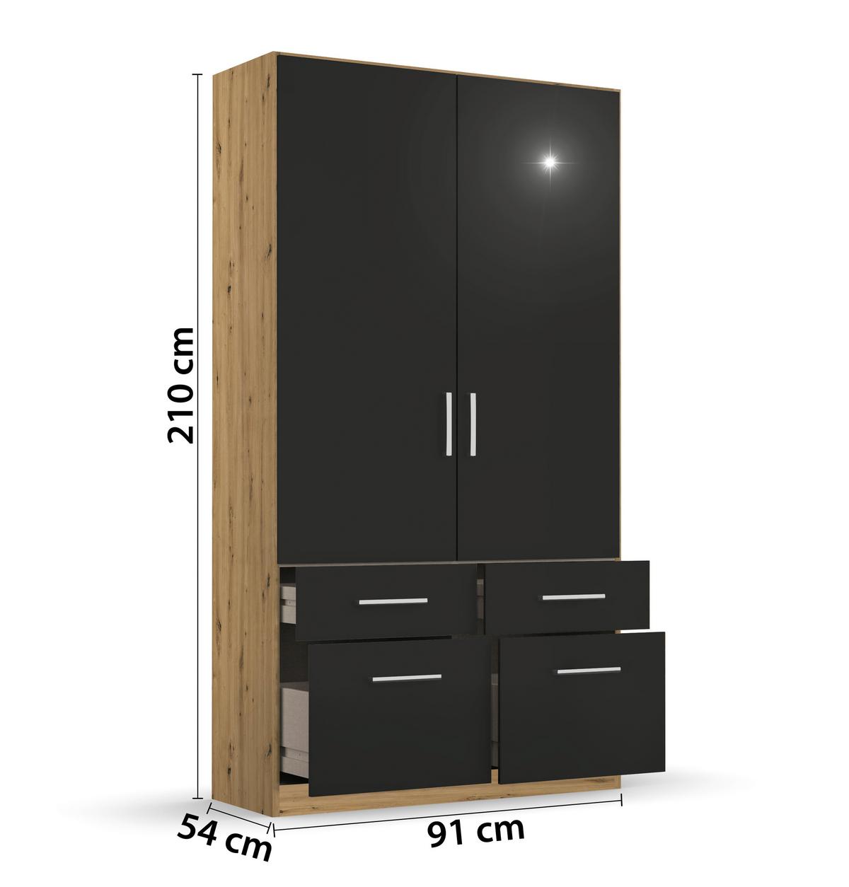 Drehtürenschrank Berlin Eiche Artisan/Grau B: 91 cm - Eiche Artisan/Grau, MODERN, Holzwerkstoff (91/210/54cm) - Rauch Möbel