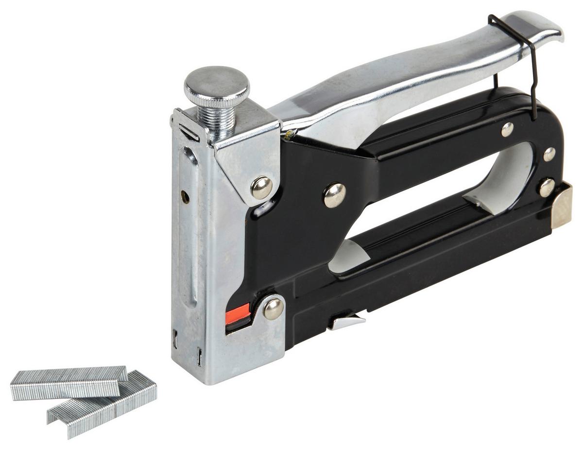 Handtacker Faris Klammen 4-14 mm, mit Schlagkraftregler - Silberfarben/Schwarz, KONVENTIONELL, Metall