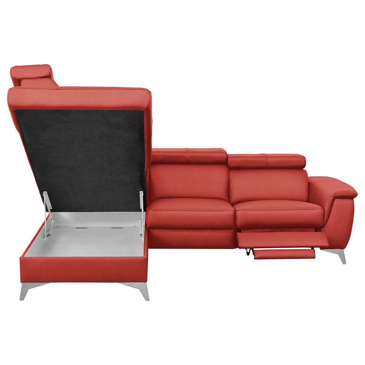 Ecksofa Lince Rot S: 197x257 Cm - Chromfarben/Rot, Design, Leder/Textil (197/257cm) - Livetastic