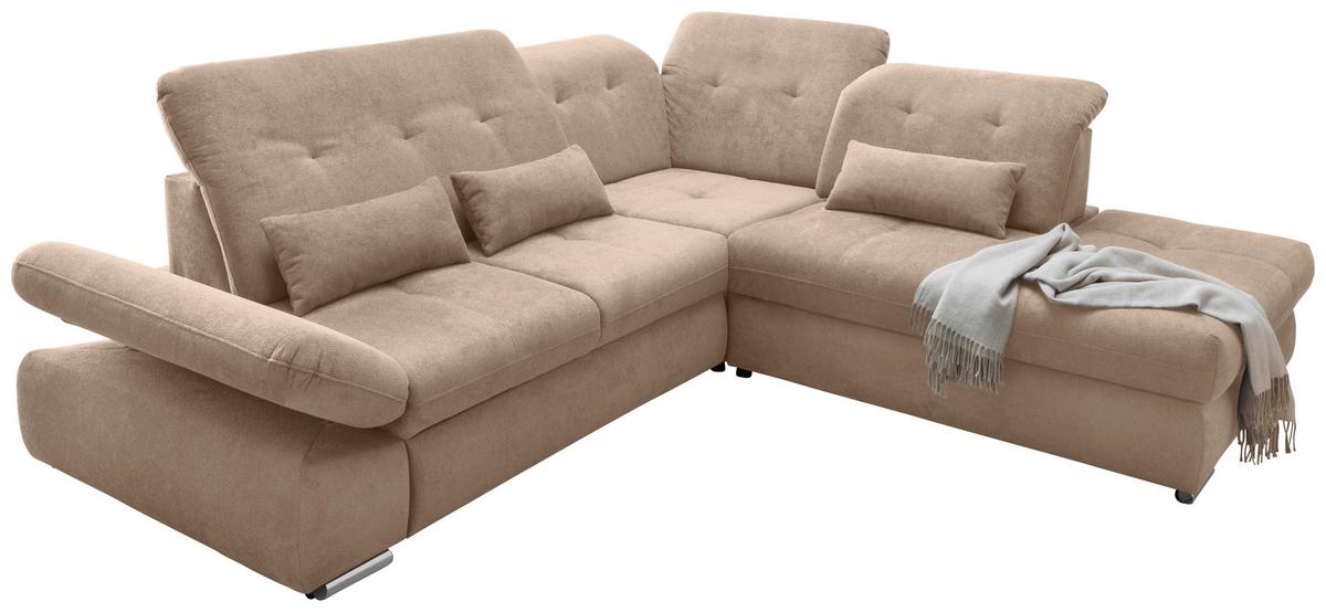 Ecksofa Dalida Hellbraun S: 280x254 cm - Chromfarben/Hellbraun, MODERN, Textil (280/254cm) - Livetastic